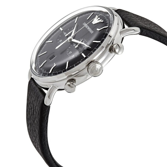 Emporio Armani Aviator Chronograph Black Dial Black Leather Strap Watch For Men - AR11143 - Image 4